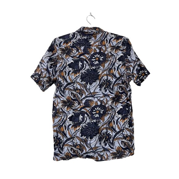 Baird McNutt Linen Murano Mens Slim Fit Blue Floral Short Sleeve Button Shirt M - Picture 4 of 5